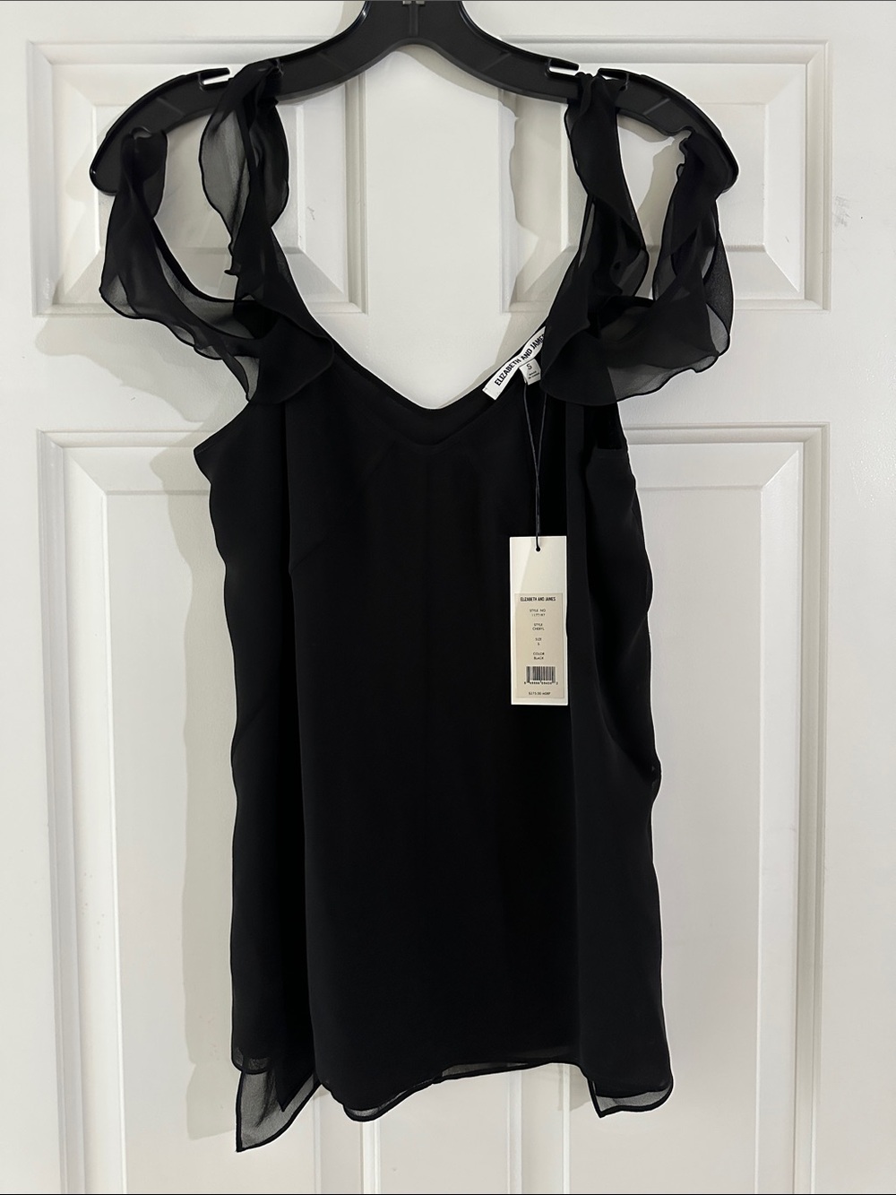 NWT Elizabeth and James Black Ruffled-Sleeve Camisole